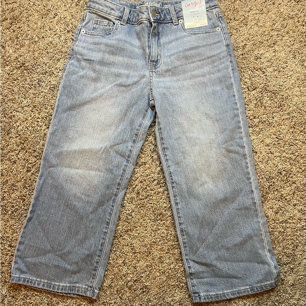 Cat & Jack Wide Leg Adjustable waist Casual Light Blue Jeans Denim Girl’s